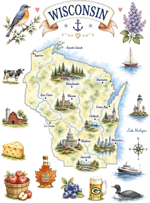 Wisconsin State Map Landmark