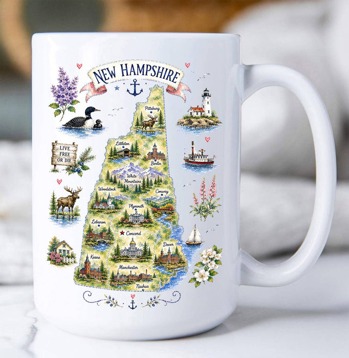 New Hampshire State Map Landmark Coffee Mug