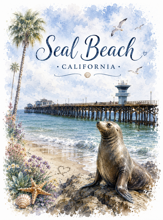 Seal Beach California Souvenir Tea Towel