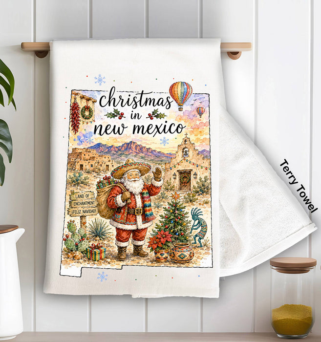 Christmas in New Mexico State Map Kitchen Terry Towel
