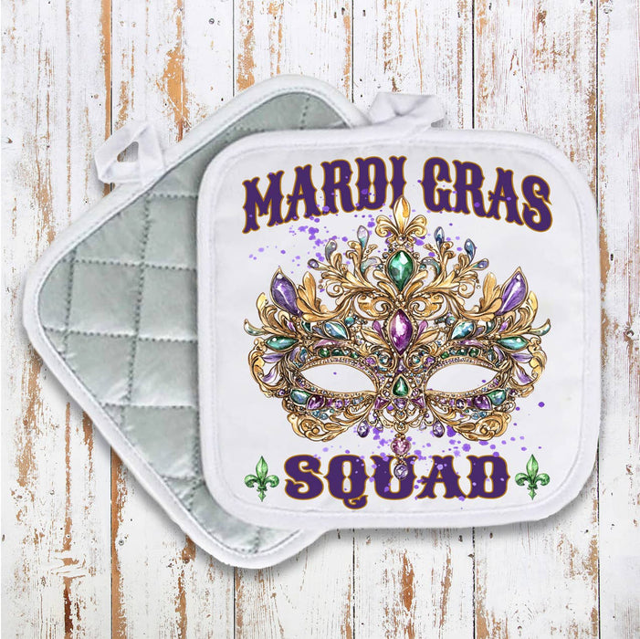 Mardi Gras Mask Squad New Orleans Pot Holder Oven Mitt