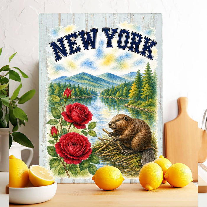 New York State Bird and Animal Glass Cutting Board