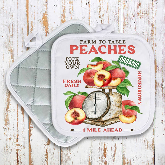 Modern Farmhouse Fresh Peaches Pot Holder Oven Mitt