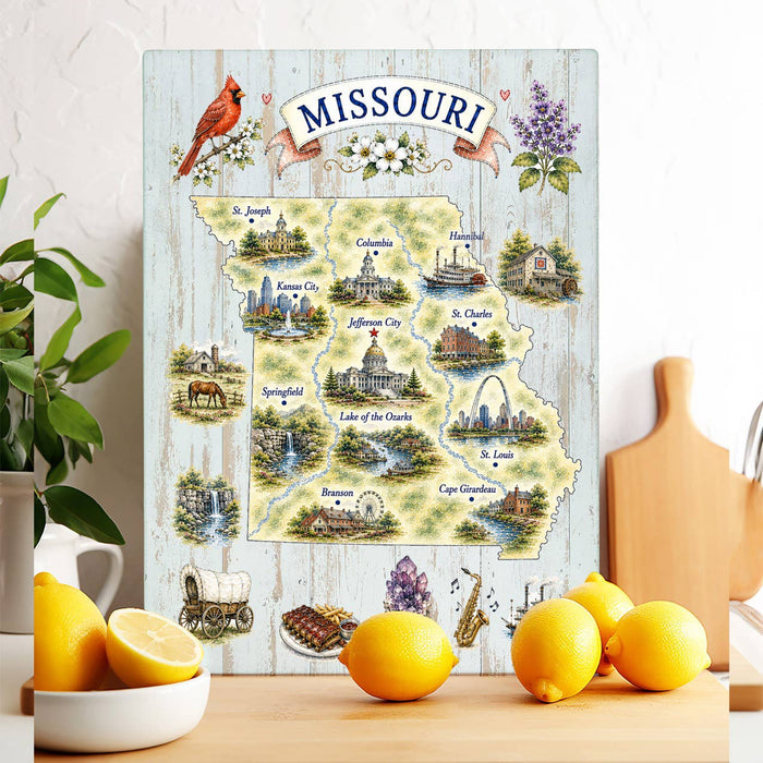 Missouri State Map Landmark Glass Cutting Board