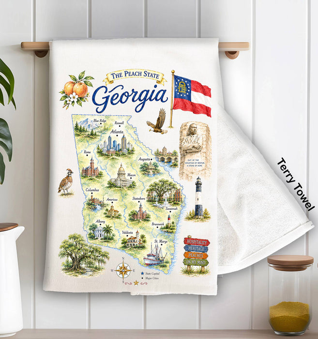 Georgia State Map Landmark Kitchen Terry Towel