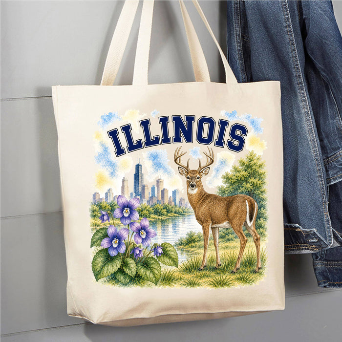 Illinois State Bird and Animal Canvas Tote Bag