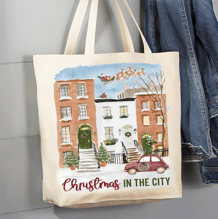 Christmas in the City Houses Canvas Tote Bag