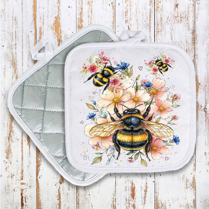 Watercolor Bees Flowers Pot Holder