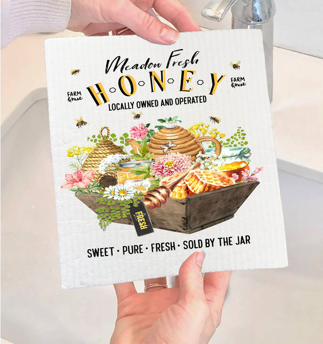 Modern Farmhouse Fresh Honey Bees Swedish Dishcloth