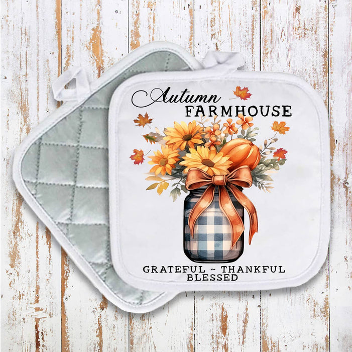 Autumn Farmhouse Grateful Bless Pot Holder Oven Mitt