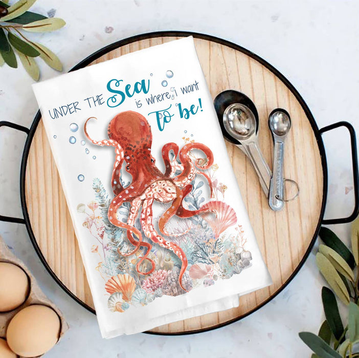 Under the Sea Octopus Coastal Tea Towel