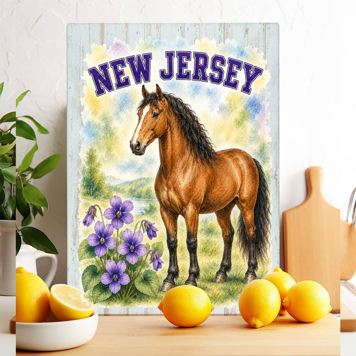 New Jersey State Bird and Animal Glass Cutting Board