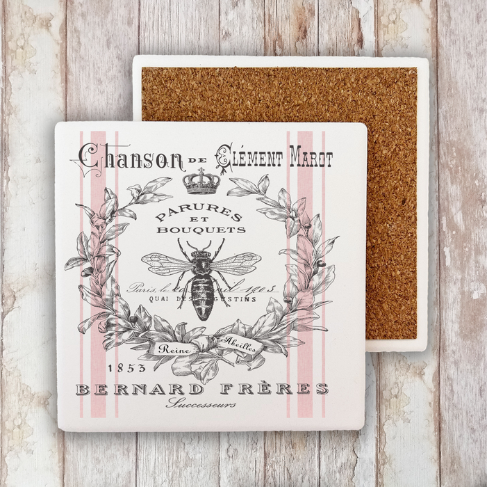 Vintage Shabby Chic French Bee Stone Coaster