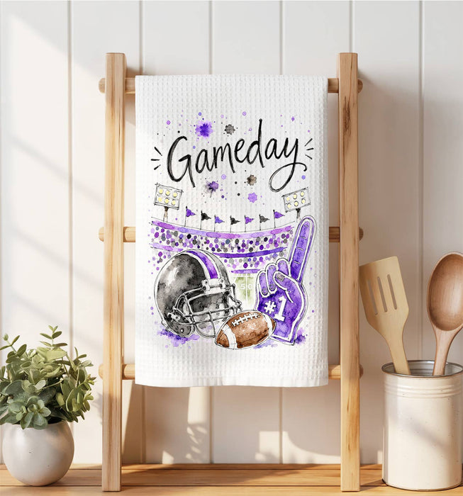Gameday Football Black & Purple Waffle Weave Towel