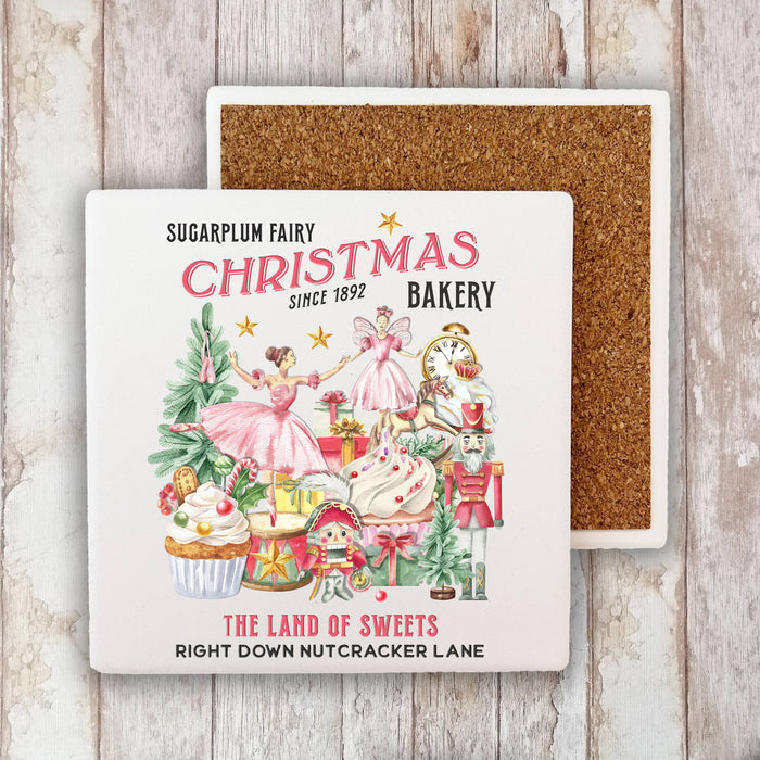 Christmas Pink Sugar Plum Bakery Stone Coaster