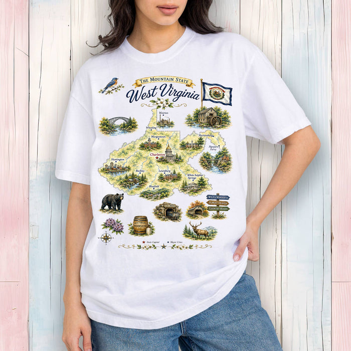 West Virginia State Map Landmark T-Shirt