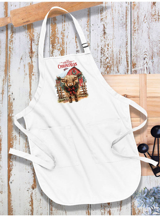 Christmas Highland Cow Barn Western Apron