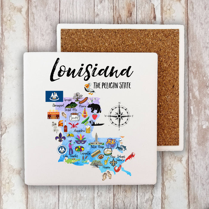 Louisiana State Map Souvenir Stone Coaster