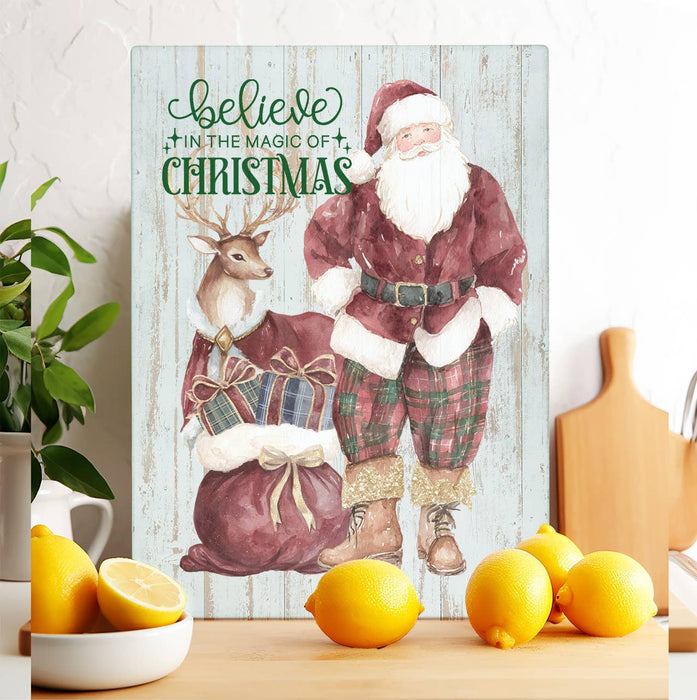Christmas Santa Burgundy Velvet Glass Cutting Board