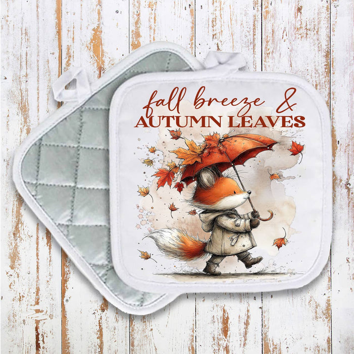 Fall Breeze Autumn Leaves Fox  Pot Holder