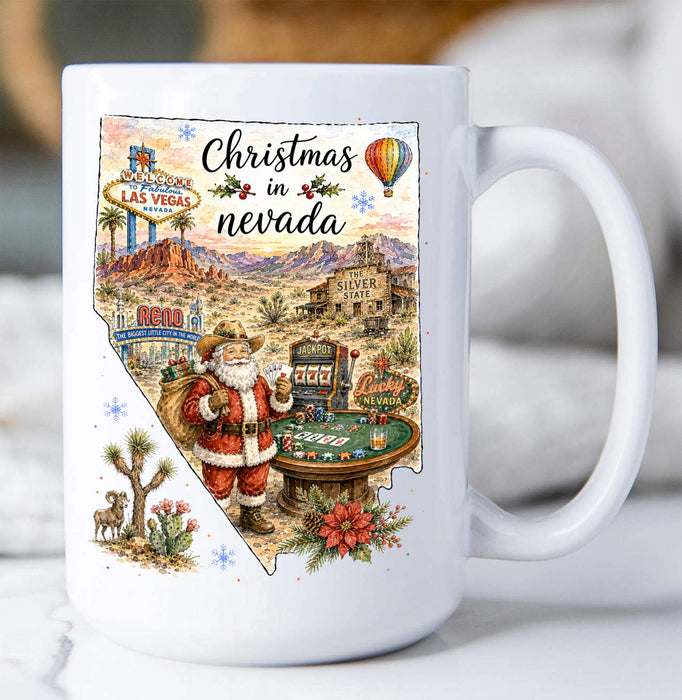 Christmas in Nevada State Map Coffee Mug