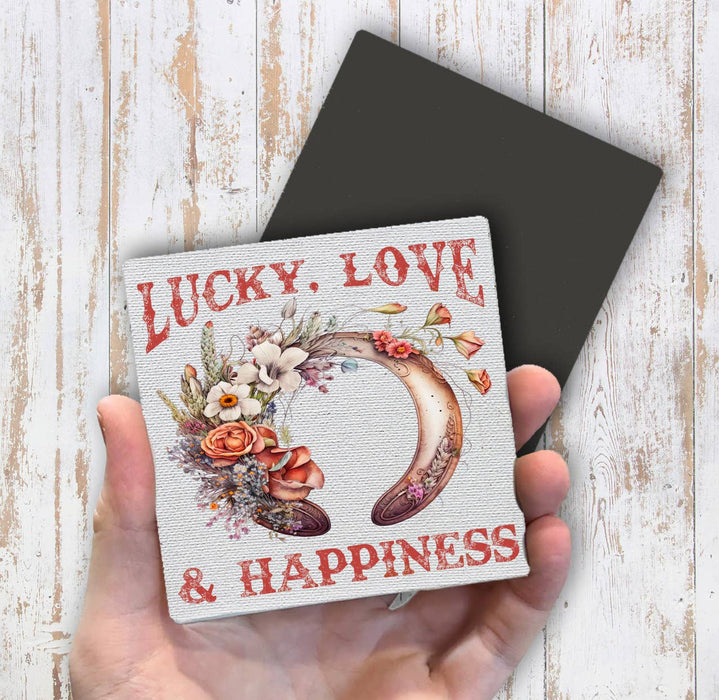 Lucky Love Happiness Horseshoe Western Magnet Fridge
