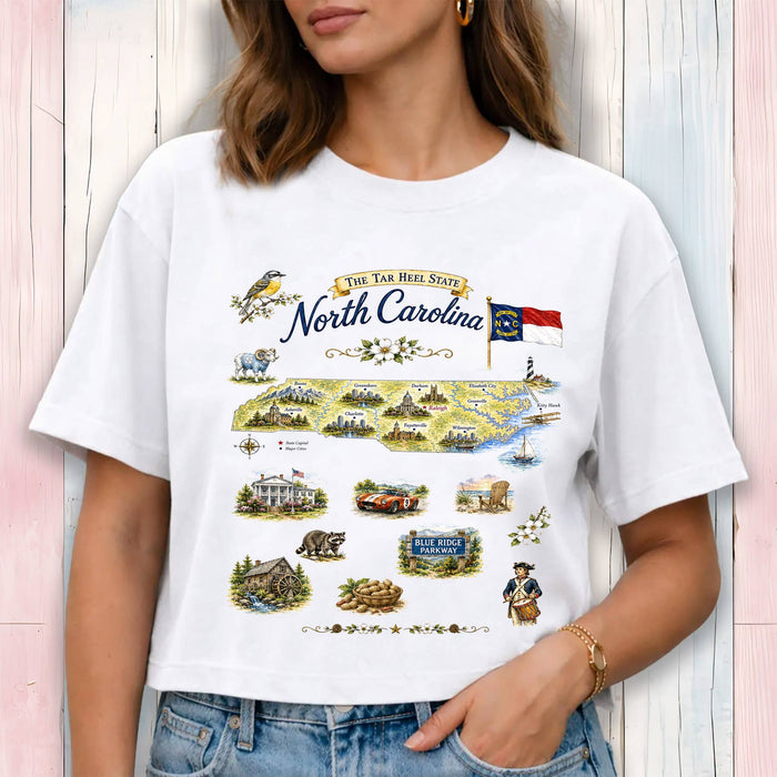 North Carolina State Map Landmark Cropped T-Shirt
