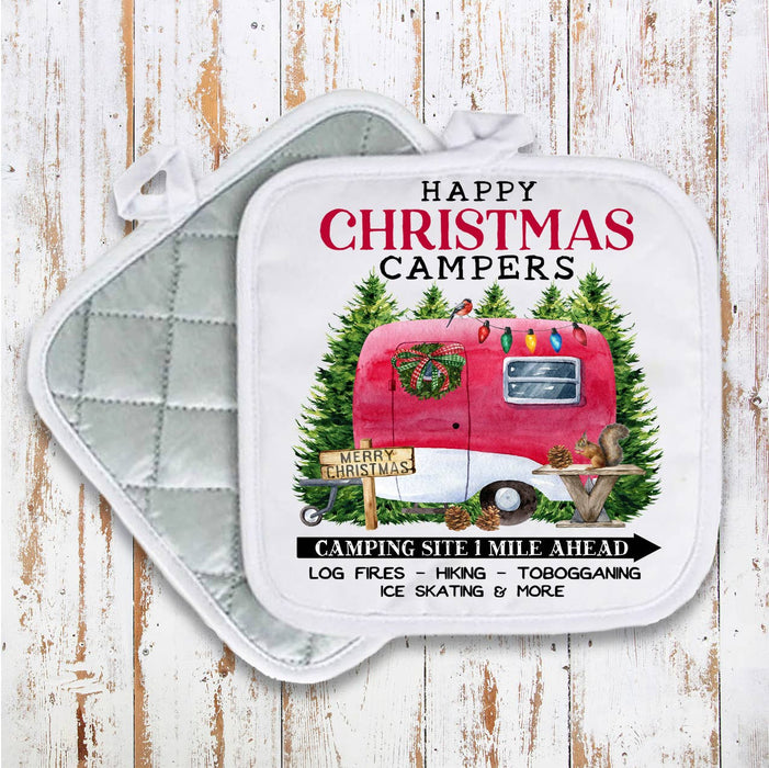 Happy Christmas Camper Trailer Pot Holder Oven Mitt