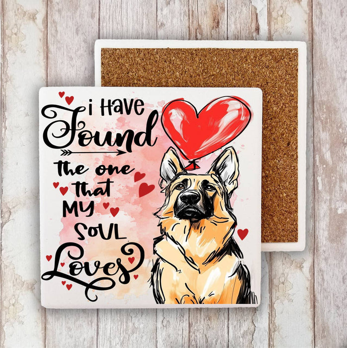 Dog Shepherd Found My Love Valentine Stone Coaster