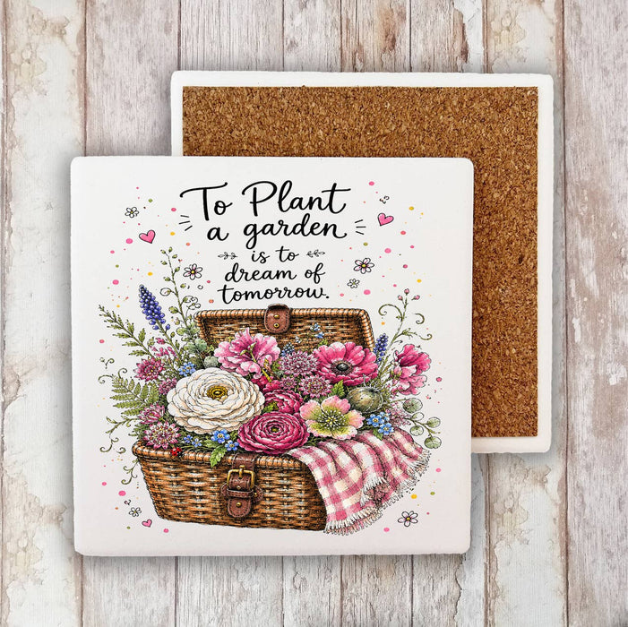 Plant a garden Flowers in basket Stone Coaster