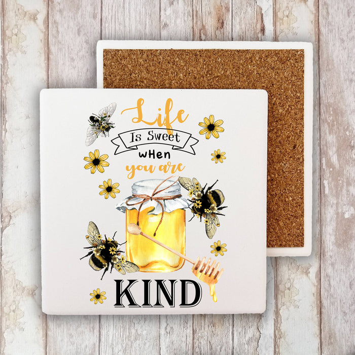 Bees Life Is Sweet Be Kind  Stone Coaster