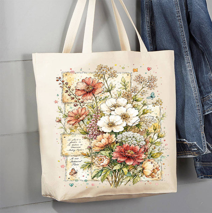 Vintage Spring Wild Flowers Canvas Tote Bag