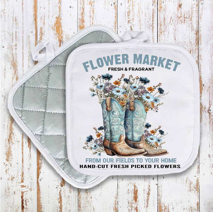 Western Cowboy Boots Flower Market Pot Holder Oven Mitt