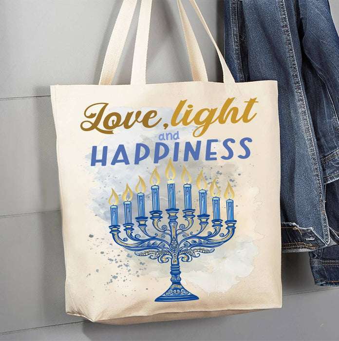 Hanukkah Menorah Love Light Canvas Tote Bag