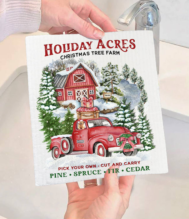 Christmas Holiday Acres Tree Farm  Swedish Dishcloth