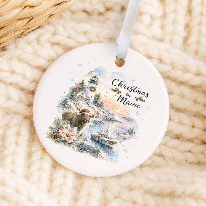 Christmas in Maine State Map Ornament