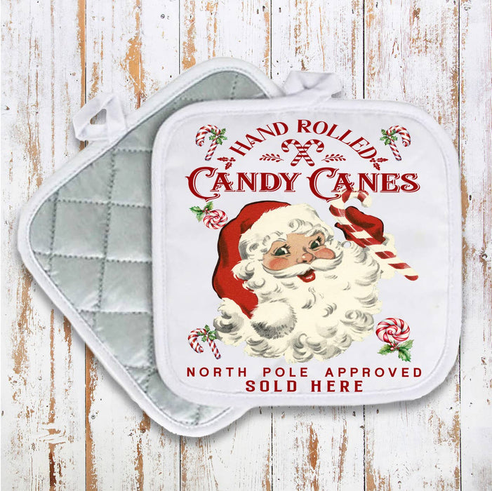 Christmas Candy Cane Vintage SantaPot Holder Oven Mitt