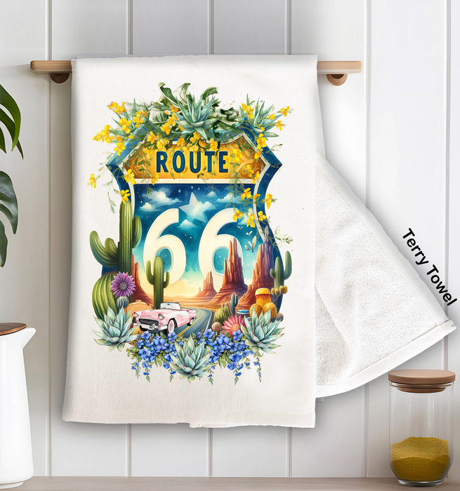 Route 66 Sign Succulents  Kitchen Terry Towel