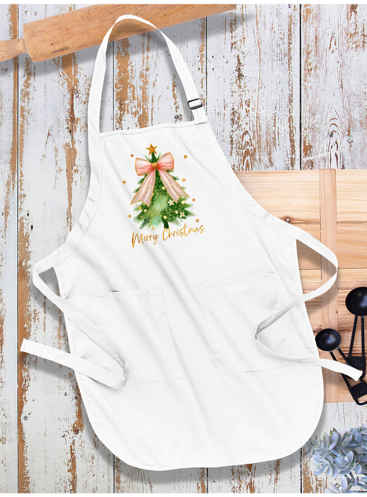 Merry Christmas tree Bow Gold Apron