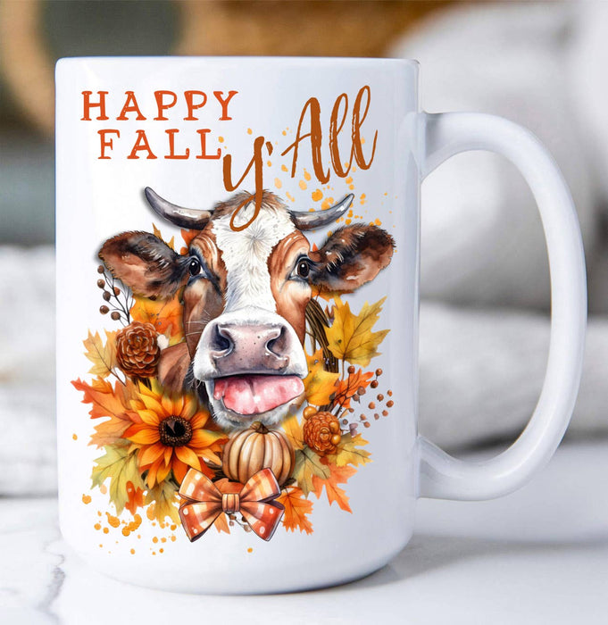 Autumn Happy Fall Y'All Cow Coffee Mug