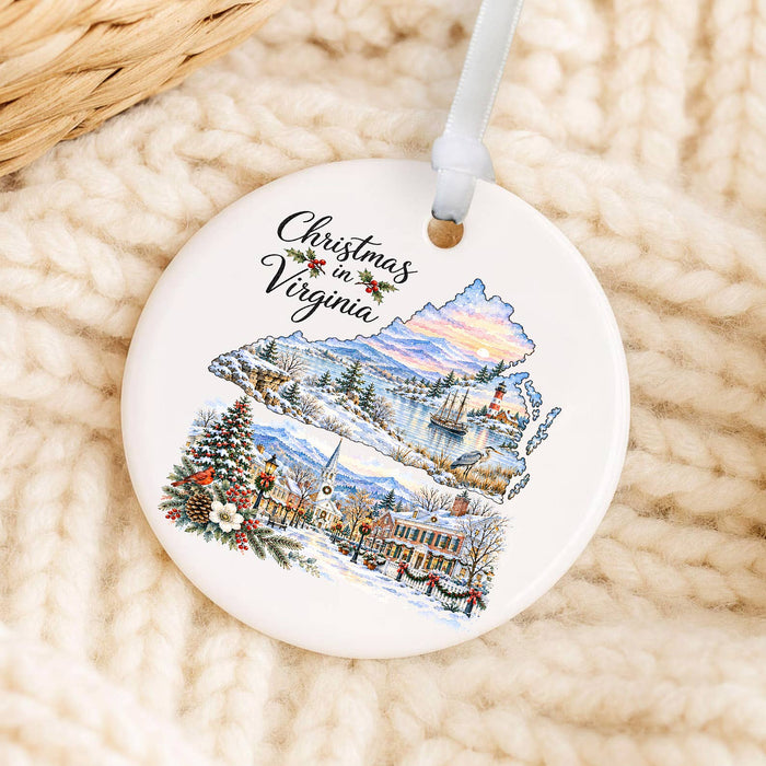 Christmas in Virginia State Map Ornament