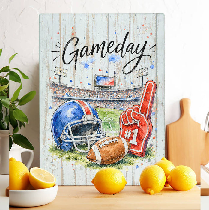 Gameday Football Royal Blue & Red Glass Cutting Board