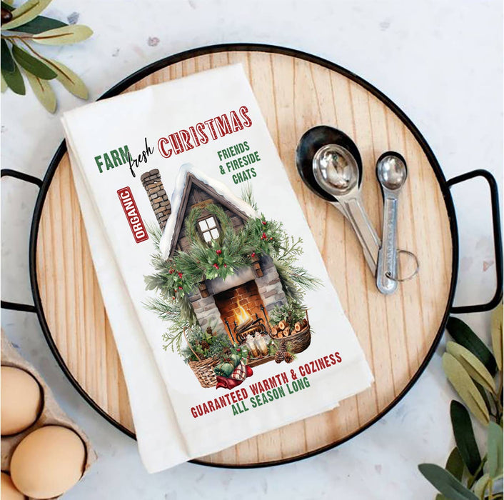 Farm Fresh Christmas Fireplace t Tea Towel