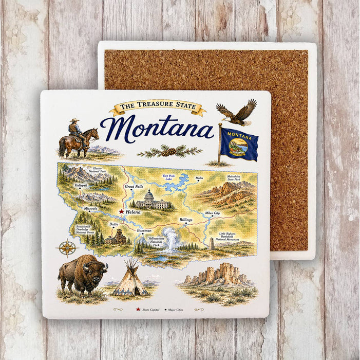 Montana State Map Landmark Stone Coaster
