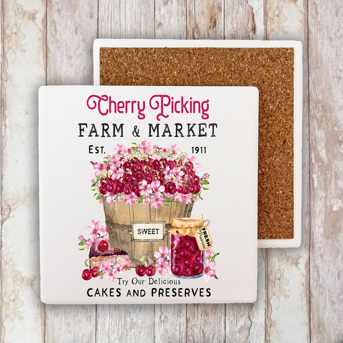 Farmer Market Sweet Cherries  Stone Coaster