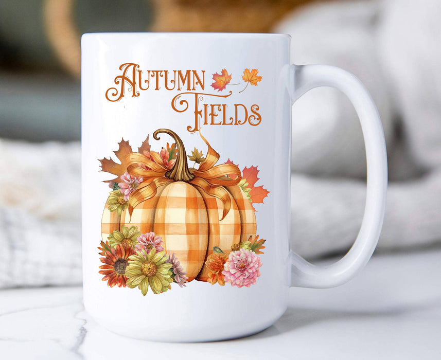 Autumn Harvest Checkered Pumpkins Coffee Mug