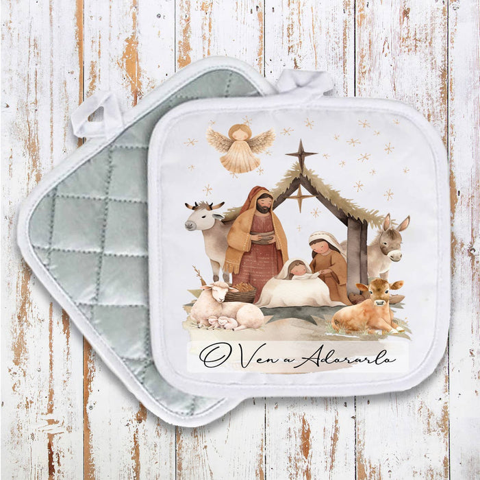 Christmas Nativity Ven a Adorarlo Pot Holder Oven Mitt