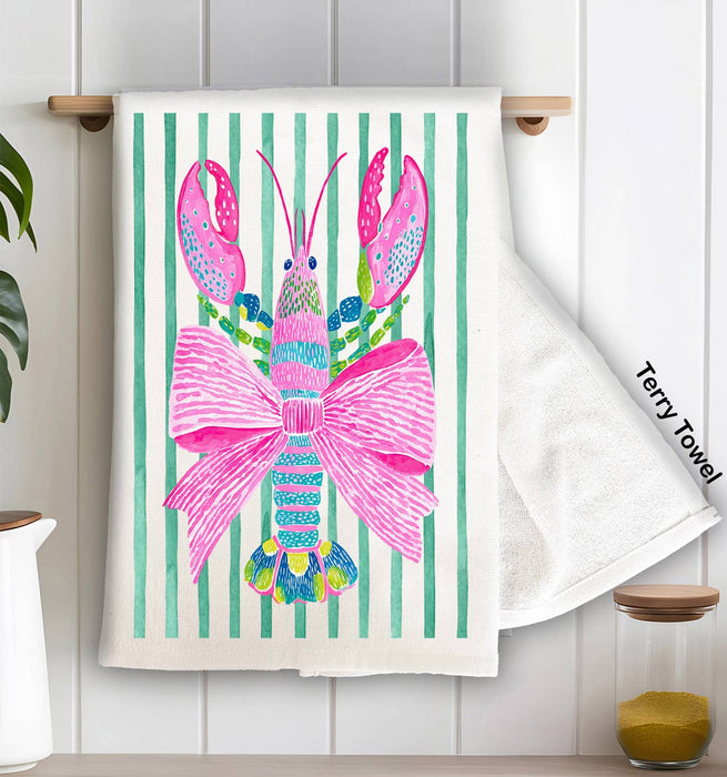 Coastal Colorful Lobster Bow Kitchen Terry Towel