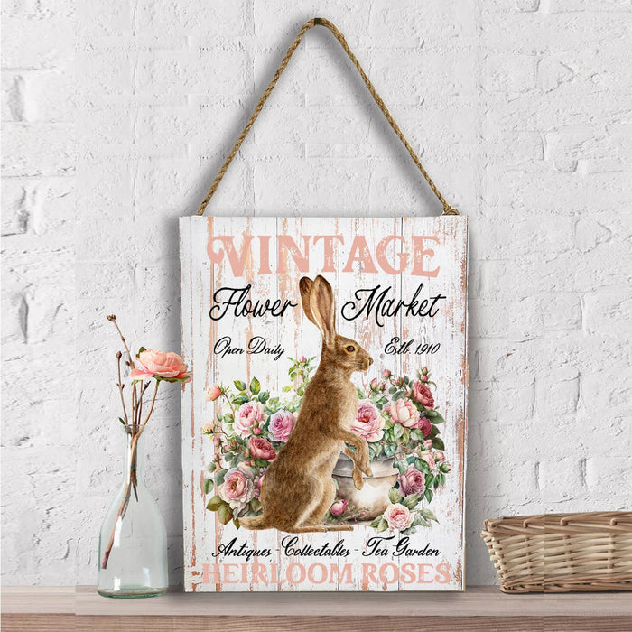 Vintage Easter Bunny Heirloom Roses Wall Decor