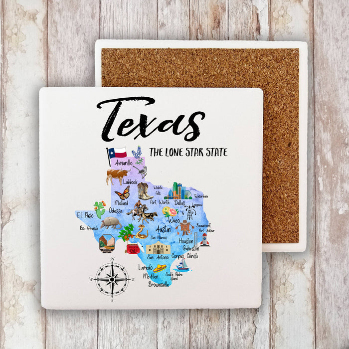 Texas State Map Souvenir  Stone Coaster